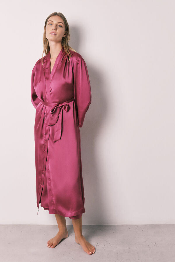 Women'secret Bata larga satinada fruncidos rosa