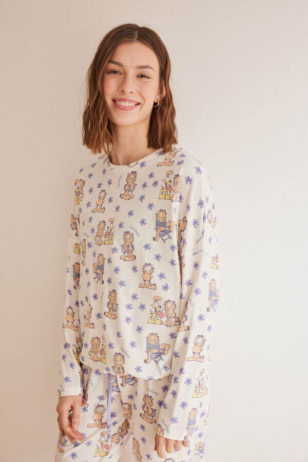 Pijama Playera Manga Larga Pantalón con Estampado Garfield para Niño
