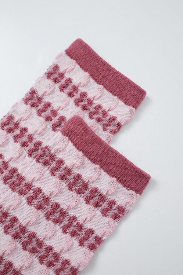 Women'secret Burgundy striped texture long socks printed
