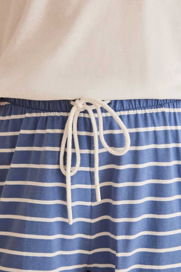 Womensecret Pyjama 100 % Baumwolle Streifen Mickey Naturweiß