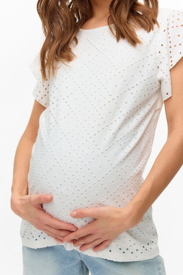 Mamalicious Kurz&auml;rmeliges Maternity-Top mit Lochmuster Wei&szlig;