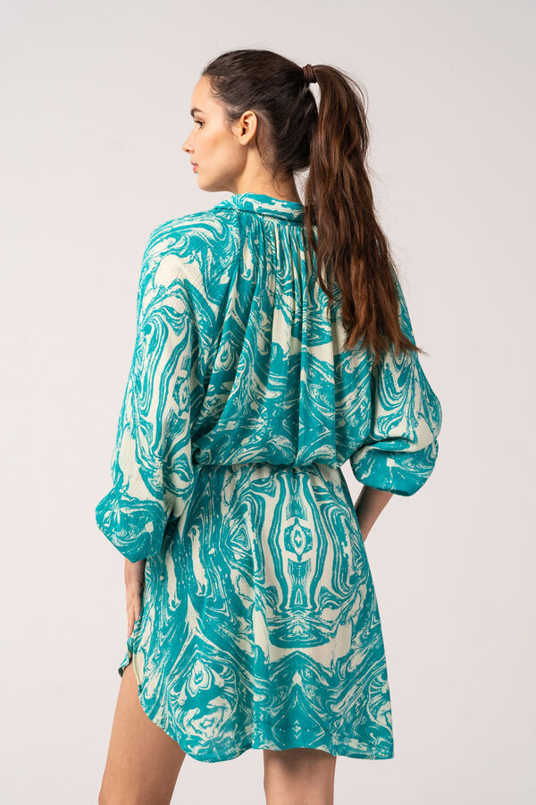 Womensecret Vestido playero de mujer de algodón con estampado abstracto turquesa