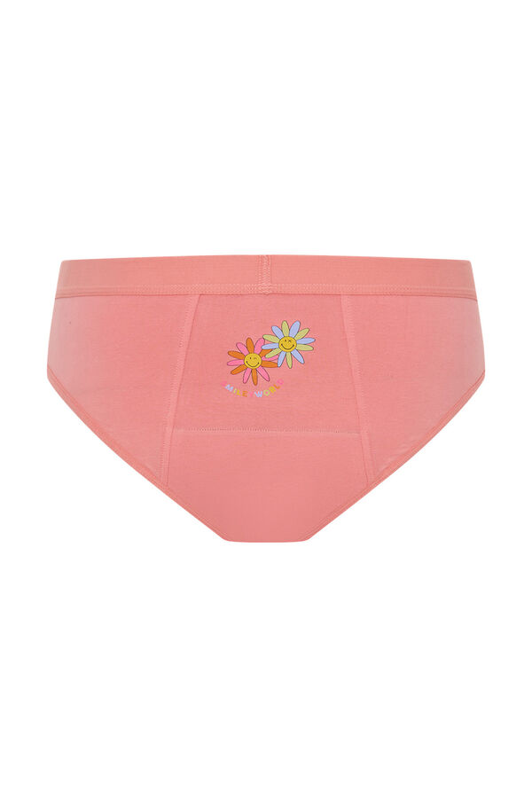 Modibodi Calcinha menstrual adolescente SmileyWorld&reg; de algod&atilde;o org&acirc;nico com fluxo intenso rosa rosa