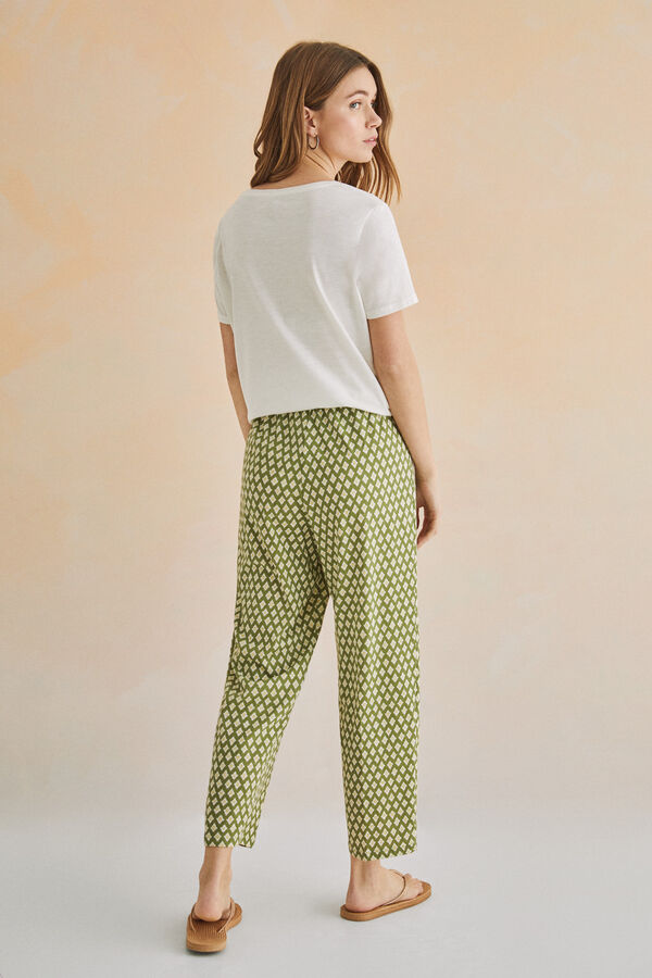Womensecret Long printed 100% cotton carrot fit pyjama bottoms green