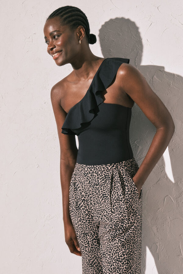 Women'secret Pantalon fluide imprim&eacute; animal blanc