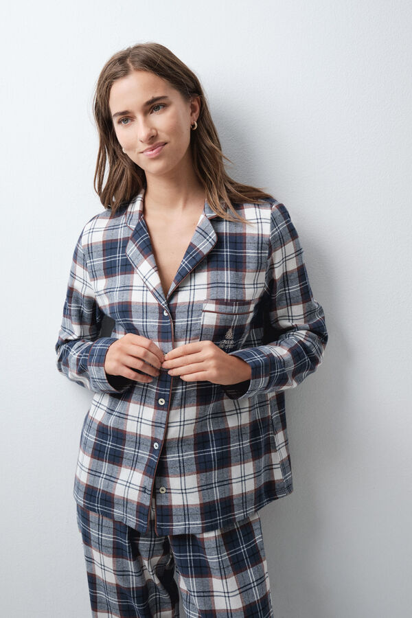 Women'secret Pyjama long chemise &agrave; carreaux bleu bleu