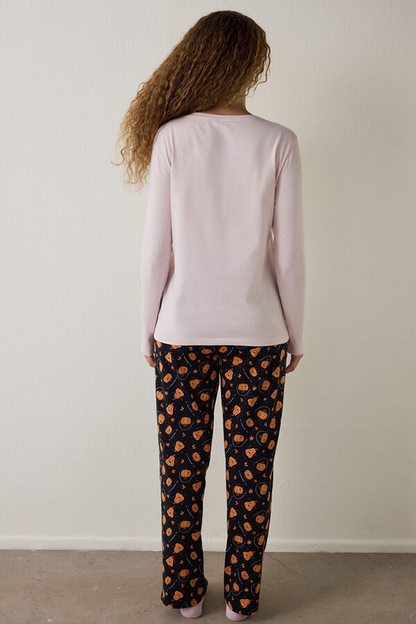 Penti Pumpkin Patterned Crew Neck Long Sleeve Pajama Set printed