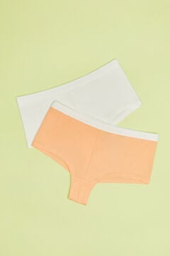 Womensecret Pack of 2 cotton culotte panties in orange and white 