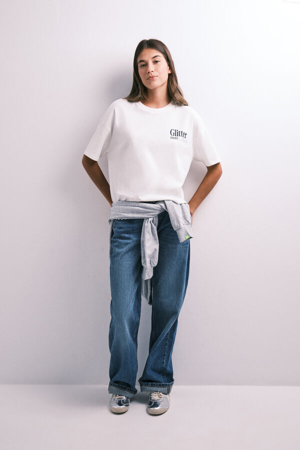 HI&BYE Ecru glitter short sleeve T-shirt beige