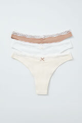 Women'secret Pack 3 bragas brasile&ntilde;a algod&oacute;n lisas encaje white
