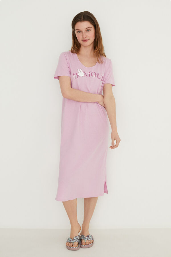 Womensecret Midi-Nachthemd 100 % Baumwolle Schlitze Miffy Rosa