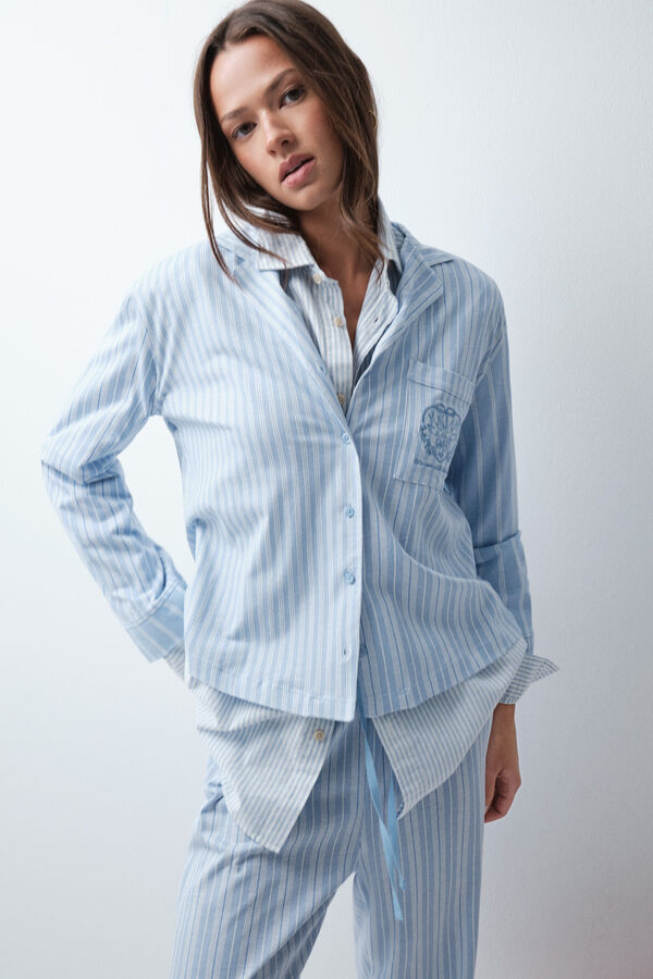 Women'secret Pyjama long chemise &agrave; rayures bleu bleu
