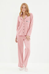 Trendyol Conjunto pijama camisero bolsillo animales rosa rosa