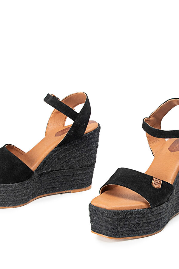 Womensecret Acapulco split leather high-wedge sandal fekete