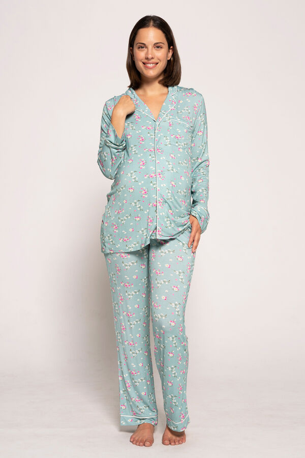 Ohma! Pijama Camisero Manga Larga Con Rayas Y Flores maternity estampado