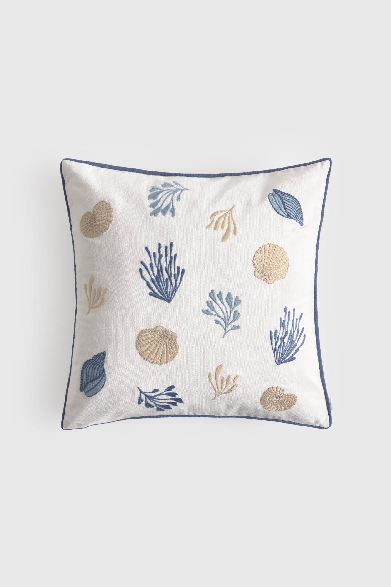 Textura Capa de almofada em algod&atilde;o com bordados marinhos