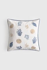 Textura Funda coj&iacute;n algod&oacute;n bordados marinos blanco