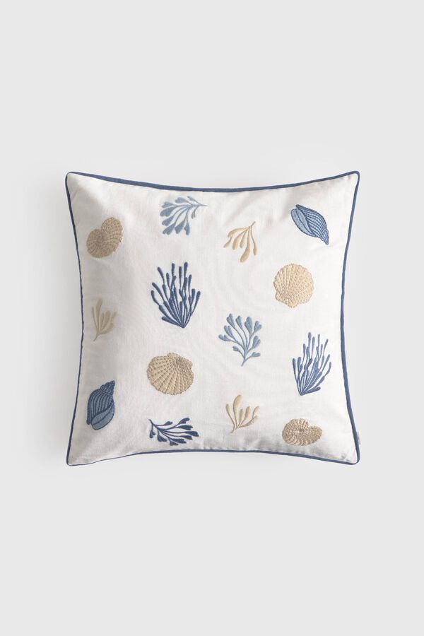 Textura Funda coj&iacute;n algod&oacute;n bordados marinos blanco