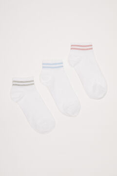 Womensecret 3-pack white striped cotton ankle socks white