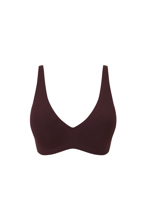 Women'secret Brown ribbed microfibre halterneck top bra nude