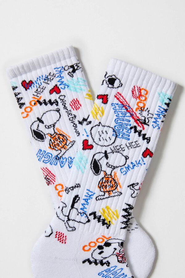 Besocks Calcetines altos deportivos Snoopy algod&oacute;n org&aacute;nico blanco