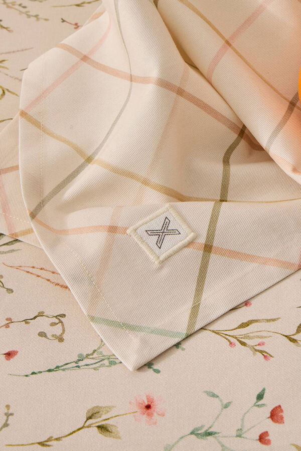 Textura Fleckenabweisende Tischdecke aus Baumwolle mit Blumenmuster Naturweiß