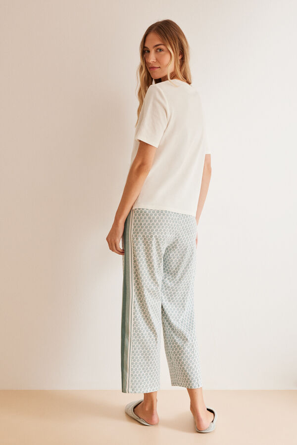 Womensecret Geometrikus mintás, kaprinadrágos pizsama 100% pamutból bézs