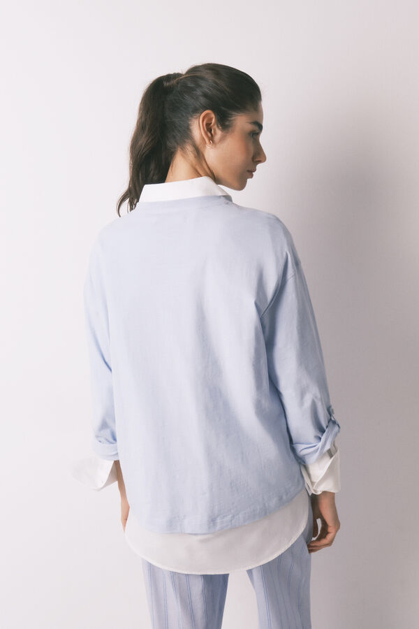 Women'secret Blue 100% cotton long sleeve T-shirt blue