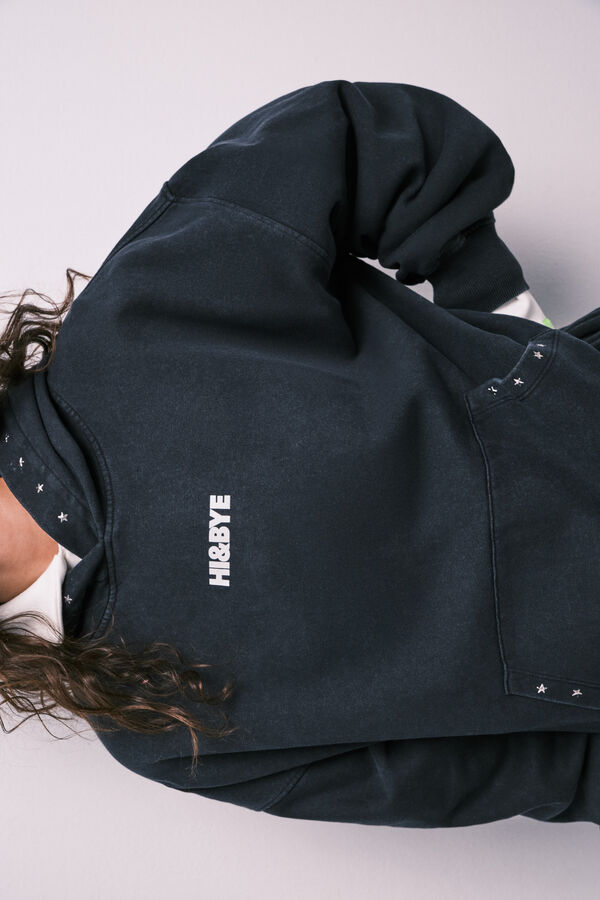 HI&BYE Dark grey cotton fleece hooded sweatshirt grey