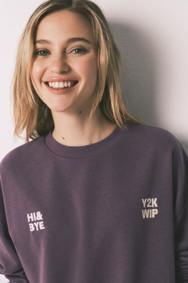 HI&BYE Purple cotton fleece sweatshirt pink