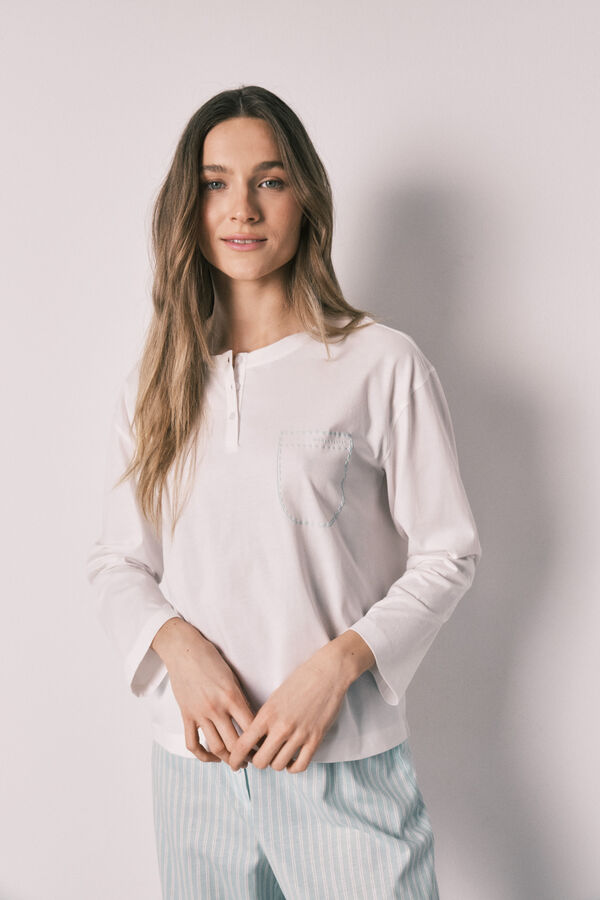 Women'secret Green striped cotton long pyjamas beige