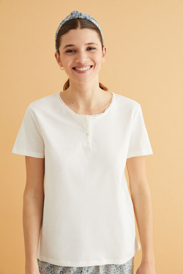 Womensecret T-shirt court 100 % coton blanc beige