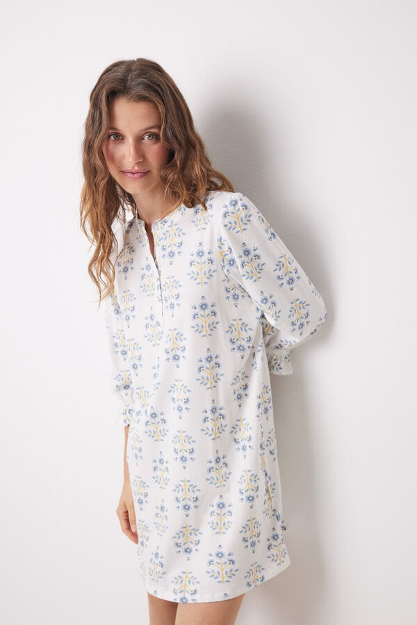 Womensecret Short nightgown 100% cotton allover flowers blue