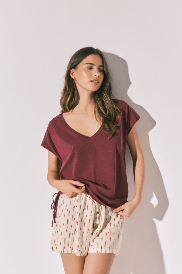 Women'secret Burgundy cotton ruched T-shirt red