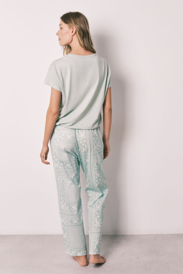 Women'secret Pijama comprido de manga curta em algod&atilde;o estampado bandana verde verde