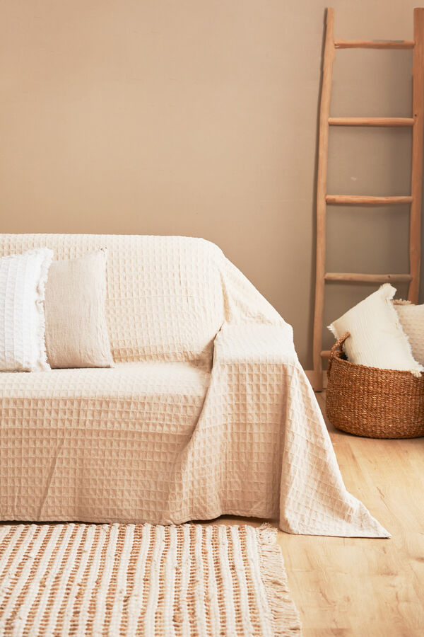 Calma House Ecru honeycomb cotton quilt honeycomb Wei&szlig;