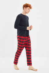 Trendyol Conjunto pijama hombre cuadros rojo y azul estampado