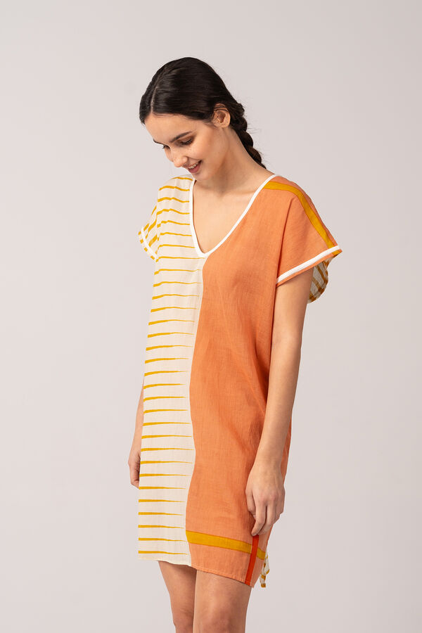 Womensecret Vestido playero de mujer de algodón con estampado geométrico naranja