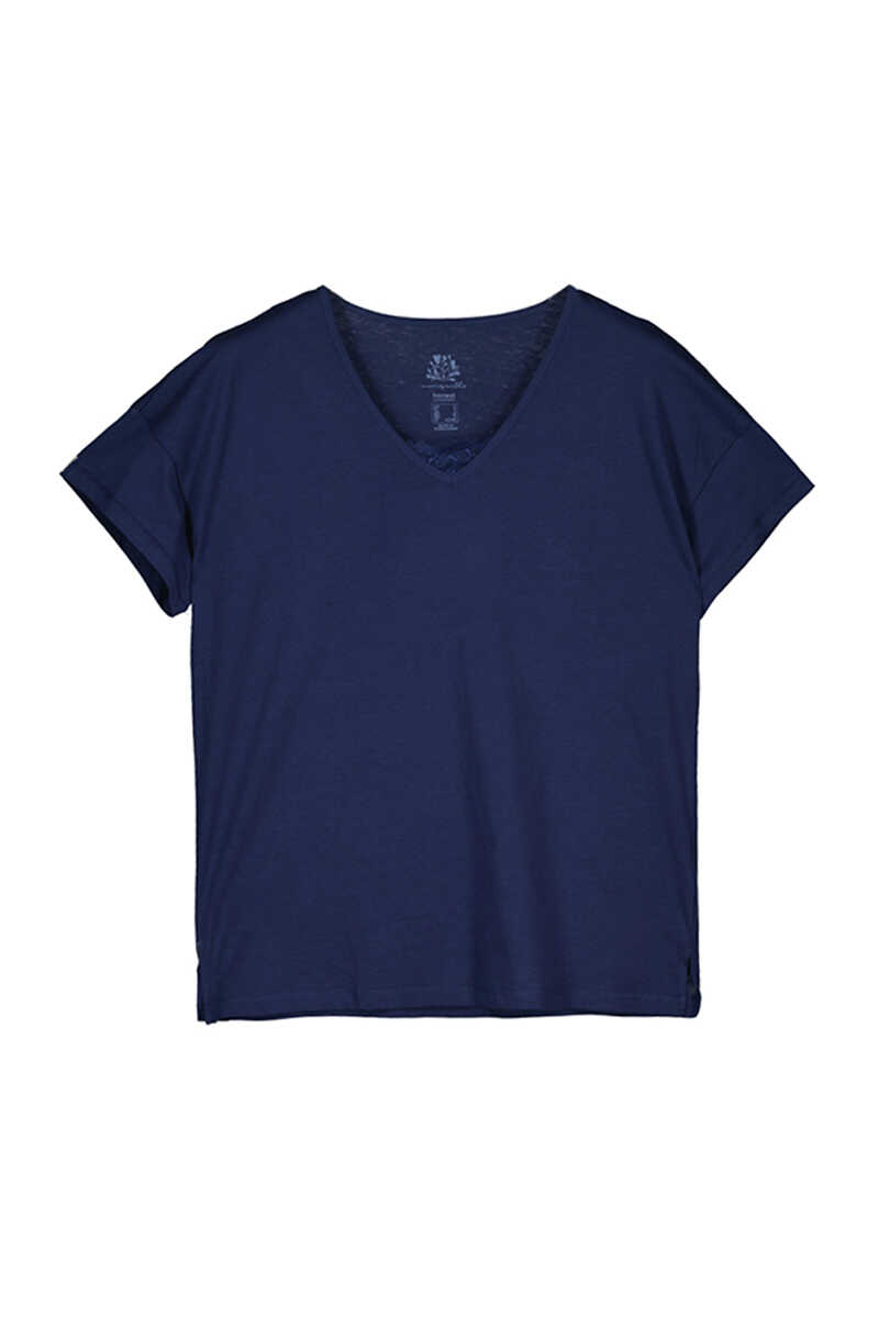 Womensecret T-shirt 100% algodão em azul-marinho com renda, de manga curta azul