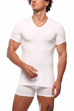 Men's short sleeve thermal T-shirt with a V-neck
