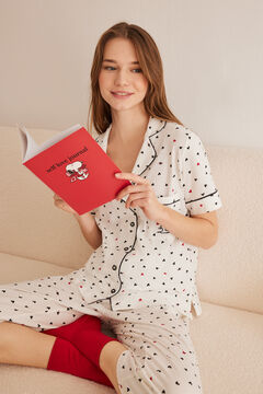 Womensecret Pijama camisero Capri 100% algodón Snoopy blanco