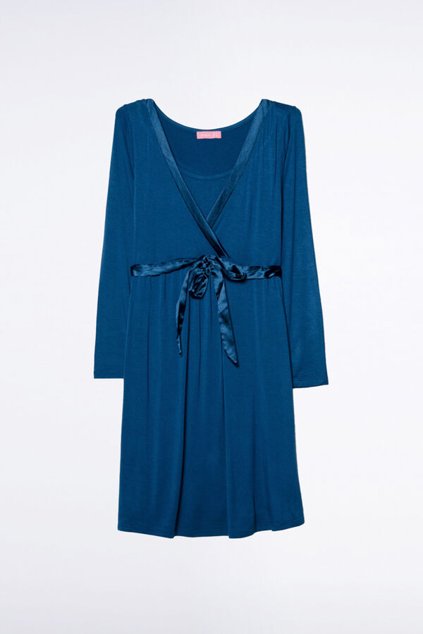 Ohma! Breastfeeding nightgown with satin ribbon blue