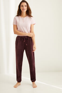 Womensecret Super Comfort stretch velvet trousers in maroon printed