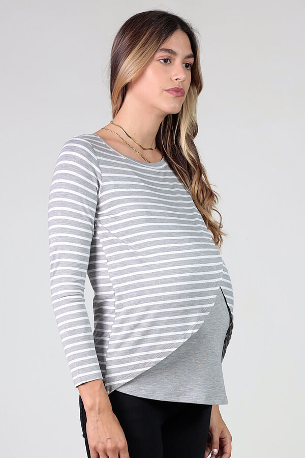 Womensecret Camiseta maternity lactancia de rayas cruzada gris