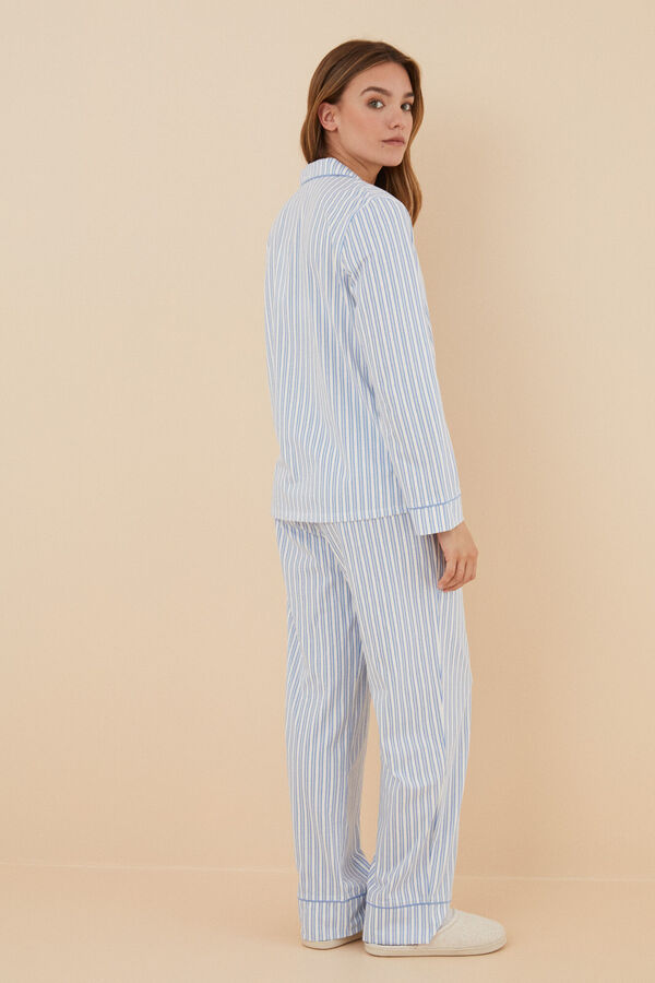 Womensecret Pyjama Hemdlook 100 % Baumwolle Streifen Blau Blau
