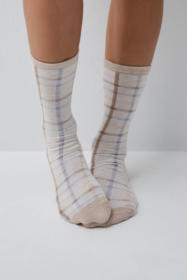 Women'secret Pack of 3 long bear print socks nude