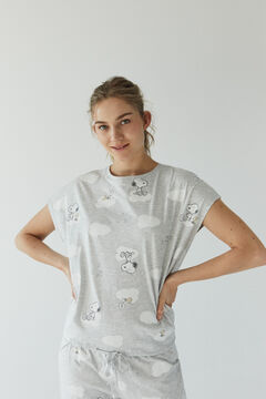 Womensecret Pijama largo algodón gris Snoopy 100% algodón gris