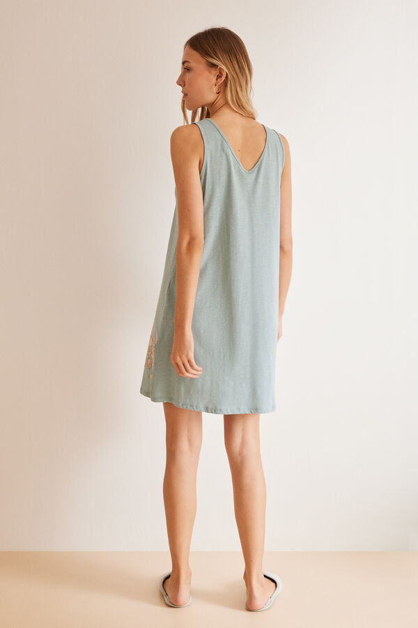 Womensecret Short nightgown in 100% cotton with straps blue