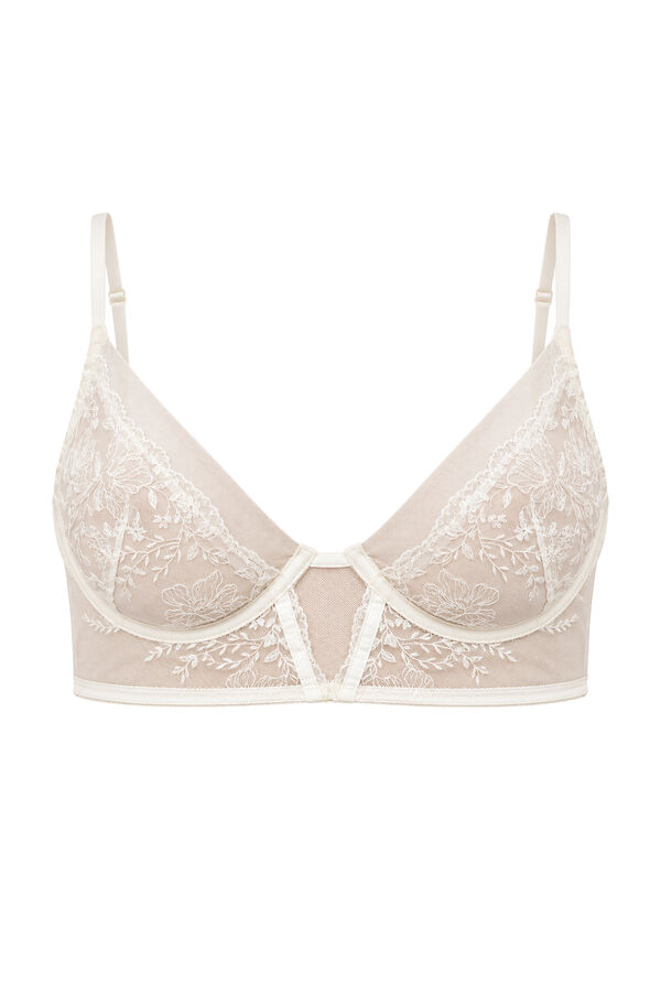 Women'secret White tulle and lace classic bra PRETTY beige