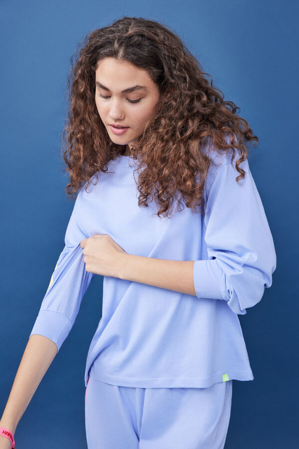 Womensecret Pyjama 100 % Baumwolle Sweatshirt und lange Hose Blau Blau